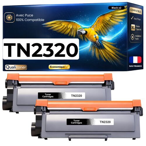 Pack 2 Toner TN2320 TN2310 compatible pour Brother Noir Haute capacité avec puce 2600 pages