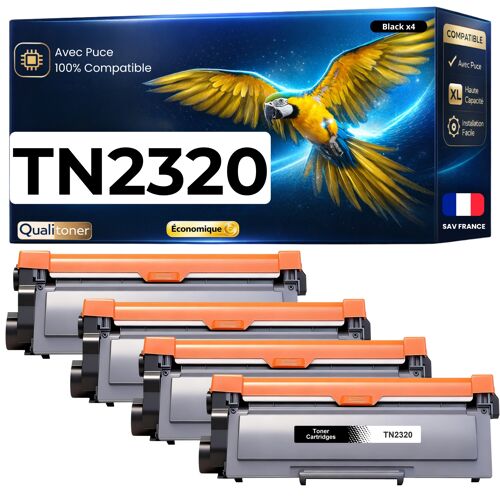 Pack 4 Toner TN2320 TN2310 compatible pour Brother Noir Haute capacité avec puce 2600 pages
