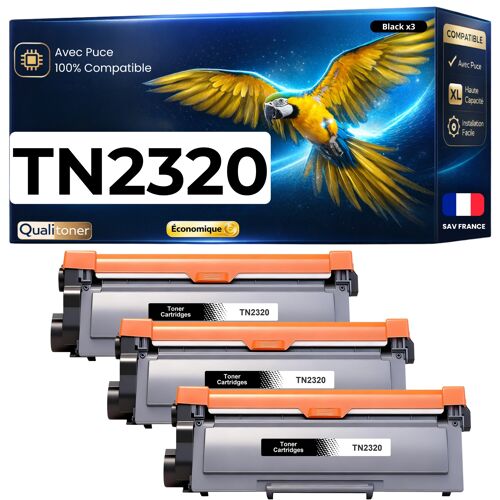 Pack 3 Toner TN2320 TN2310 compatible pour Brother Noir Haute capacité avec puce 2600 pages