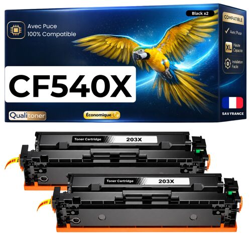 Pack 2 Toner CF540X 203X compatible pour HP Noir Haute capacité avec puce 3200 pages