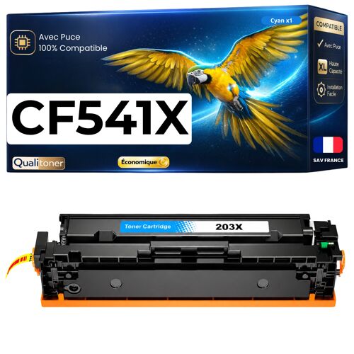 Toner CF541X 203X compatible pour HP Cyan Haute capacité avec puce 2500 pages