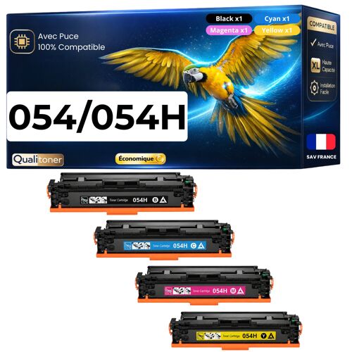 Pack 4 Toners 054 H compatible pour Canon Noirs et Couleurs Haute capacité avec puce 3100 2300 pages