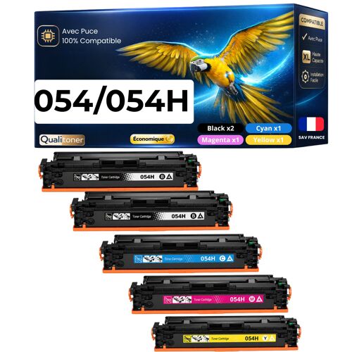 Pack 5 Toners 054 H compatible pour Canon Noirs et Couleurs Haute capacité avec puce 3100 2300 pages