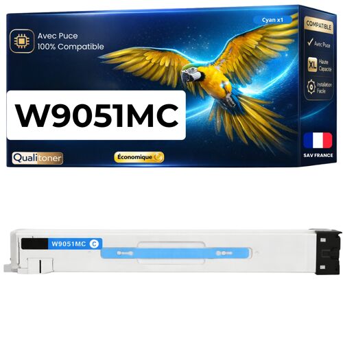 Cartouche toner W9051MC compatible pour HP Cyan Haute capacité avec puce 52000 pages Pack 1