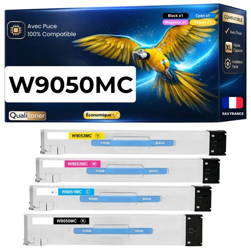 Pack 4 cartouches toner W9050MC W9051MC W9052MC W9053MC compatible pour HP Noirs et Couleurs Haute capacité avec puce 52000 pages