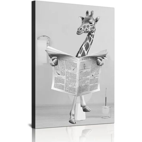 Tableau sur toile Girafe dans son bain 60x90 cm, affiche décorative murale noir et blanc, impression haute résolution pour salon