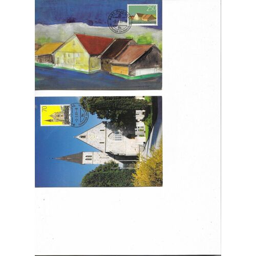 2 Timbres Oblitérés Premier Jour Sur Carte Édifices Anciens 2003 Liechtenstein Yt 1255 1256