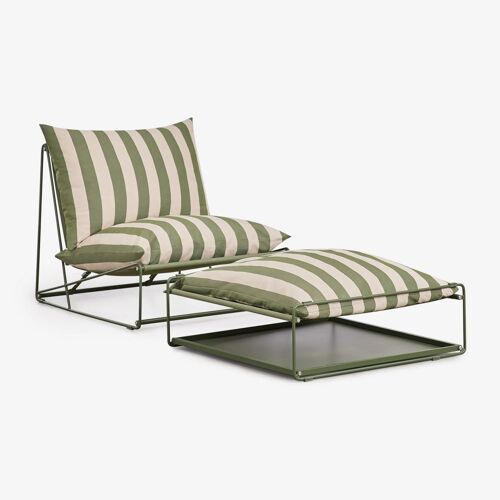 Ensemble De Jardin Avec Fauteuil Et Pouf Convertible Amaro Beige Tapioca - Vert Olive Intense
