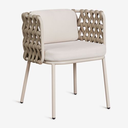 Pack De 4 Chaises De Jardin Avec Accoudoirs En Aluminium Et Corde Tressée Tevary Tapioca Beige