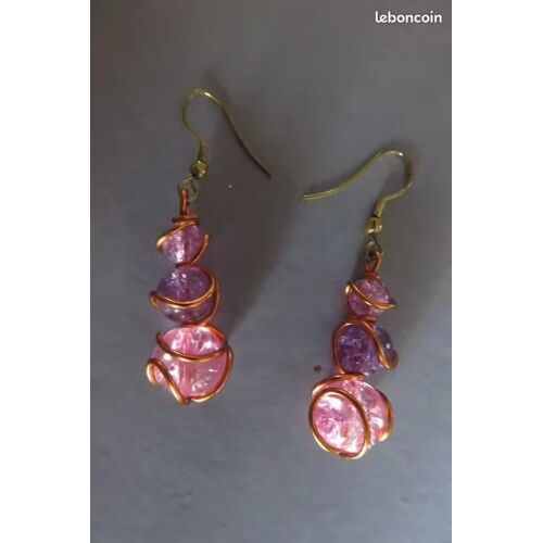 Boucles D'Oreilles Pendantes 3 Perles Roses/326