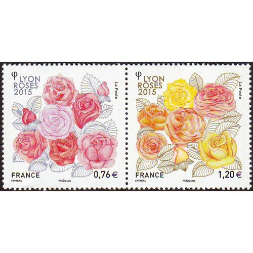 France 2015, Très Beau Dyptique Neuf** Luxe Yvert 4957, Timbres 4957 Et 4958, 17e Congrès De La Fédération Mondiale Des Sociétés De La Roses À Lyon.