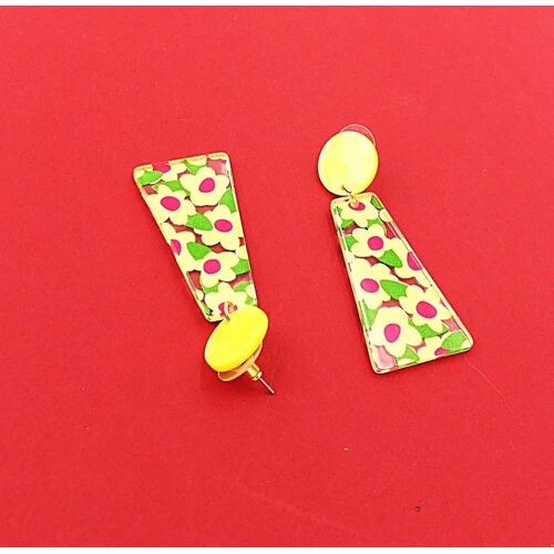 Boucles D'Oreilles Pendantes Motif Vintage Fleuri En Plexiglas