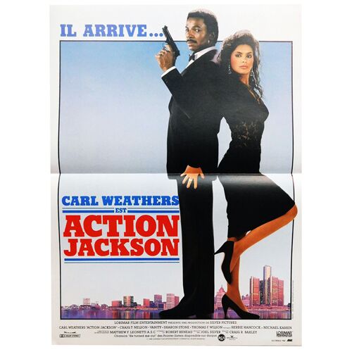 Action Jackson - Véritable Affiche De Cinéma Pliée - Format 40x60 Cm - De Craig R. Baxley Avec Carl Weathers, Vanity, Craig T. Nelson, Sharon Stone, Bill Duke, Robert Davi -1988