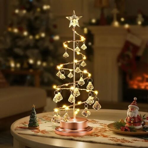 Lampe De Table Led Luxspire Sapin De Noël Spiral 28 Cm - Décoration Lumineuse Cristal Or Rose