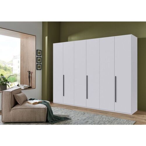 Armoire WIMEX London Blanc 270 cm avec 6 portes battantes et 3 tiroirs, poignées graphite