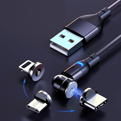 ElectroWorldFR câble USB de chargeur magnétique 540° 2 mètres LED 3 en 1 Type C/Micro/8 pin 540°