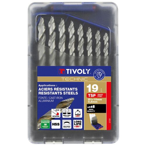 Foret HSS Tivoly Smart Point - Coffret 19 pièces 1¿10 mm, queue à 3 méplats