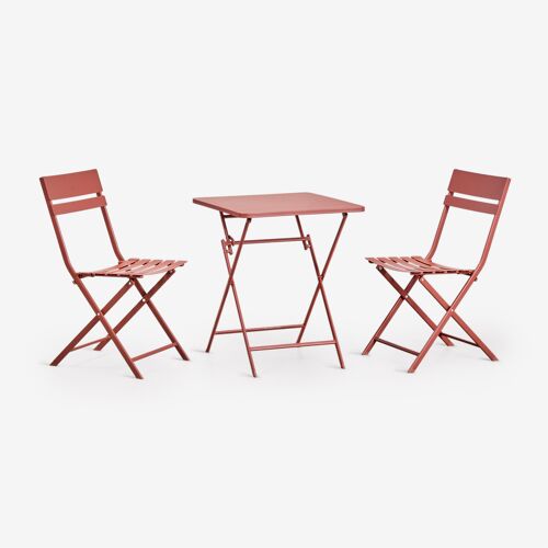 Set De Table Carrée 60x60 Cm Pliable Et 2 Chaises De Jardin En Acier Tamarit Terracota