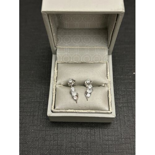 Belle Paire De Boucles D'Oreilles Argent 925 Zircon Blanc Mj36