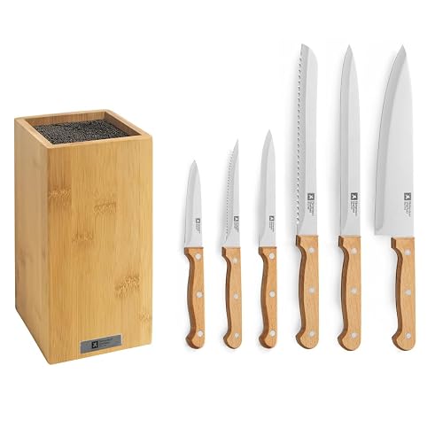 Artisan Bois - Bloc En Bambou Avec 6 Couteaux De Cuisine