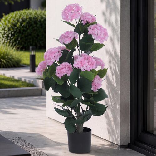 Hortensia artificiel HWC-Q86, plante décorative, hortensia artificiel, plante artificielle, pour l'extérieur, en polyéthylène, 90 x 50 x 50 cm   rose