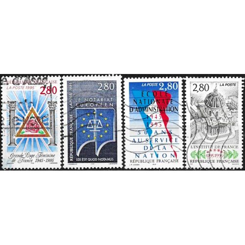 France 1995, Beaux Timbres Yvert 2924 Notariat Européen, 2967 Grande Loge Féminine, 2971 École Nationale D'administration Et 2973 Institut De France, Oblitérés, Tbe.