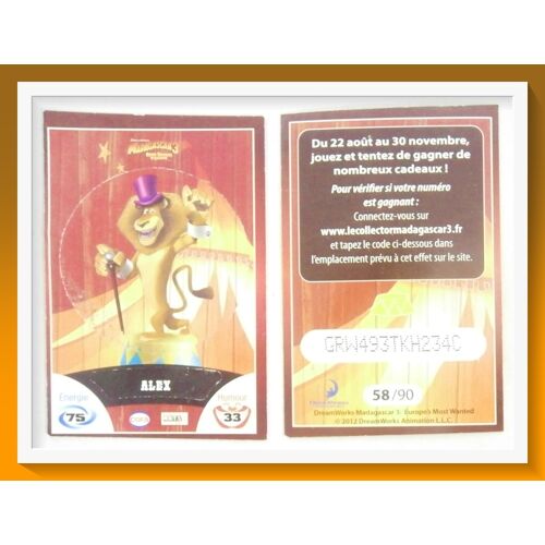 Carte Madagascar 3 : 58/90 Alex - Cora 2012