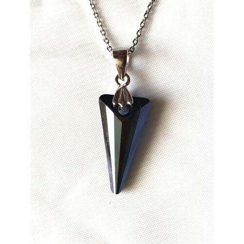 Collier Pendentif Spike Cristal Triangulaire Bleu Nuit Bijou Argent 925 Rhodié Fantaisie Femmes