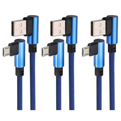 AAOTOKK 6ft 90 Degrés Micro USB Android Chargeur 90 Degrés USB 2.0 A Mâle vers 2.0 USB Micro Mâle Câble de Charge Rapide pour USB 2.0 Micro Port Power Bank Smartphones etc (Bleu/3pièce)