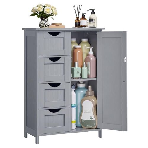 Meuble Salle de bain Rangement, avec 4 Tiroirs, Placard avec porte, Étagère Réglable, 30 x 55 x 82 cm, Gris Mystique