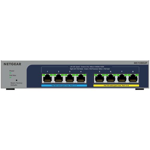 NETGEAR MS108EUP Géré L2/L3 2.5G Ethernet (100/1000/2500) Connexion Ethernet, supportant l'alimentation via ce port (PoE) Gris