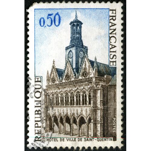 Timbre Oblitéré Hotel De Ville De Saint Quentin, République Française, Postes 1967, 0,50