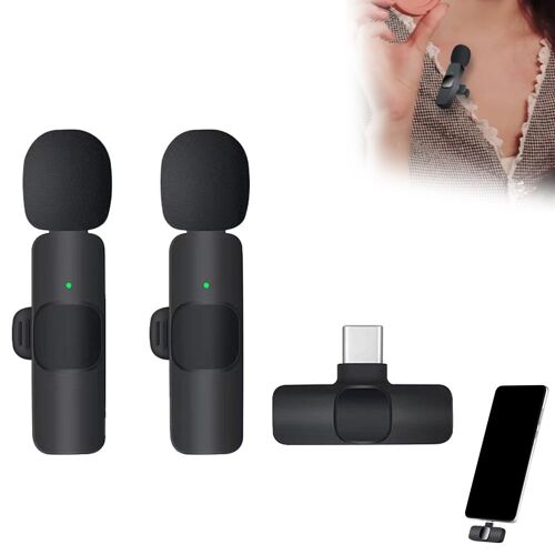 Microphones-cravates sans fil pour Android et iPhone - Pack de 2 avec récepteur pour l'enregistrement et la diffusion en direct