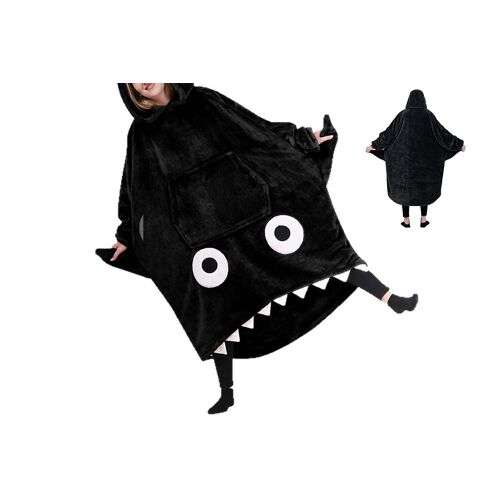 Couverture À Capuche Requin, Couverture En Flanelle Portable, Sac De Couchage Déguisement - Noir