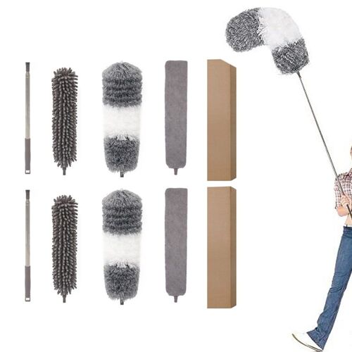 Ensemble de 4 plumeaux en microfibre avec manches extensibles et têtes flexibles pour le nettoyage de la maison