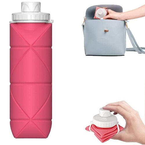 Gourde Pliable En Silicone, Étanche Et Réutilisable, 600 Ml, Rose
