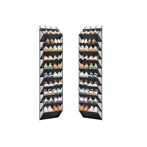 Lot de 2 organisateurs à chaussures à suspendre à la porte, pour 20 paires, avec grandes poches, compatibles avec les portes standard, noir
