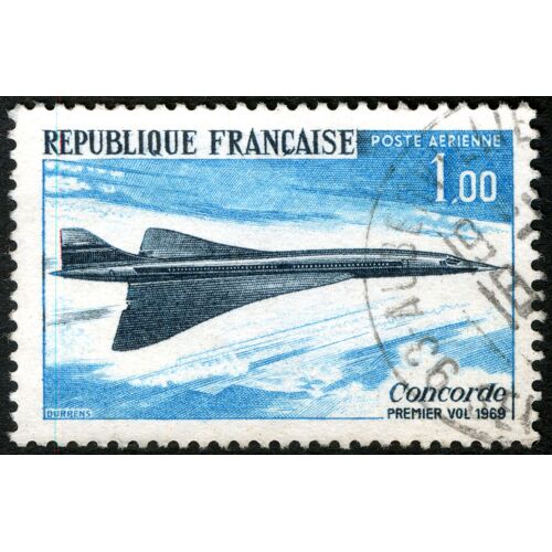 Timbre Oblitéré Concorde , Premier Vol 1969 , République Française , Poste Aérienne , Durrens , 1,00