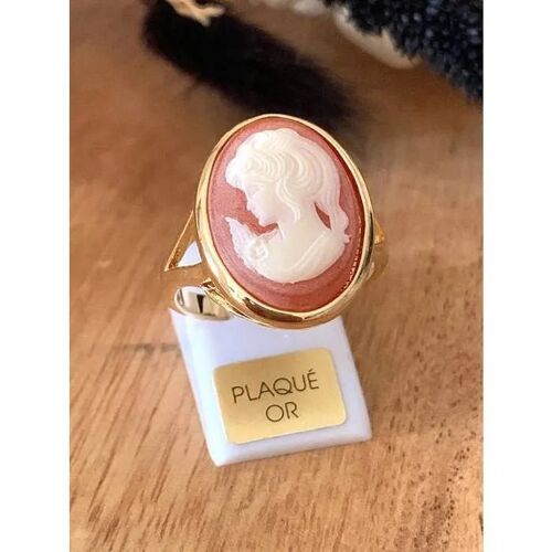 Bague Camée Rouge Cornaline Armature Lisse En Plaqué Or 18 Carats 750/000 Doré - 56