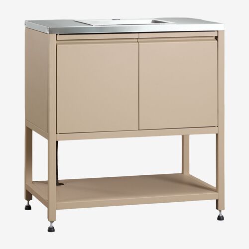 Module De Rangement Avec Évier Pour Cuisine Modulaire D'extérieur En Acier Savona Tapioca Beige