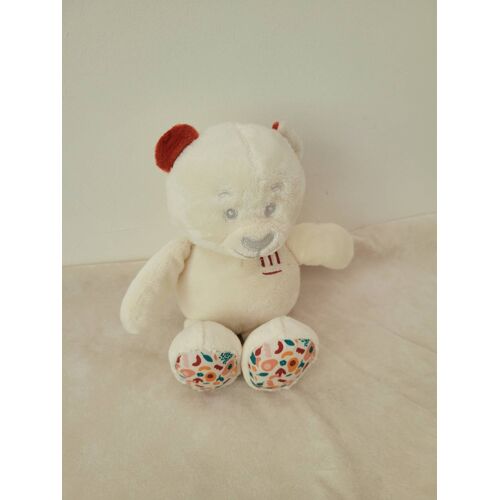 Doudou ours blanc rouge fleurs musti mustela