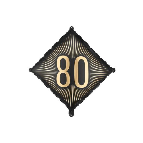 BALLON ALUMINIUM FORME LOSANGE 80ANS OR 46CM NOIR