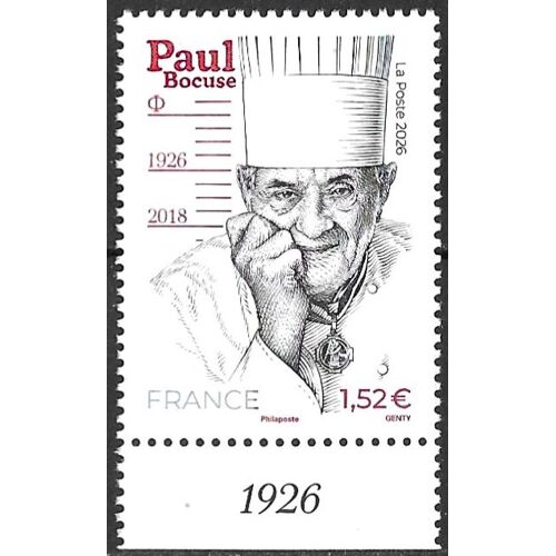 France 2026, Très Beau Timbre Neuf** Luxe Yvert 5954, Paul Bocuse, Chef Cuisinier Français, Bord De Feuille Avec Vignette Date De Naissance : 1926.