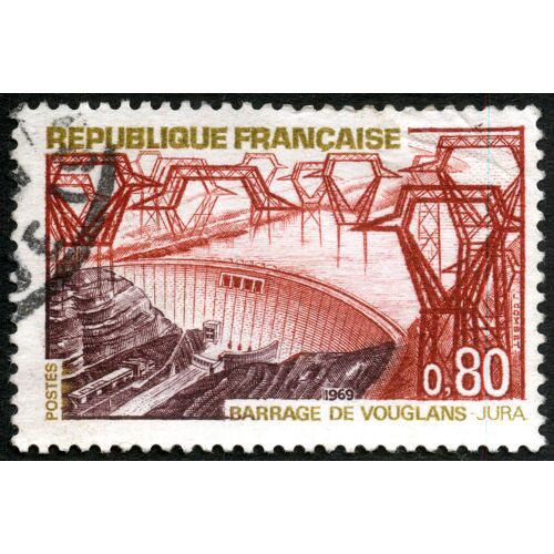 Timbre Oblitéré Barrage De Vouglans, Jura, 1969, République Française, Combet, Postes, 0,80