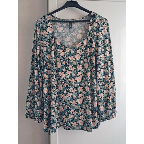 Tunique Neuve Taille 50-52 Noir Motif Vert Rose