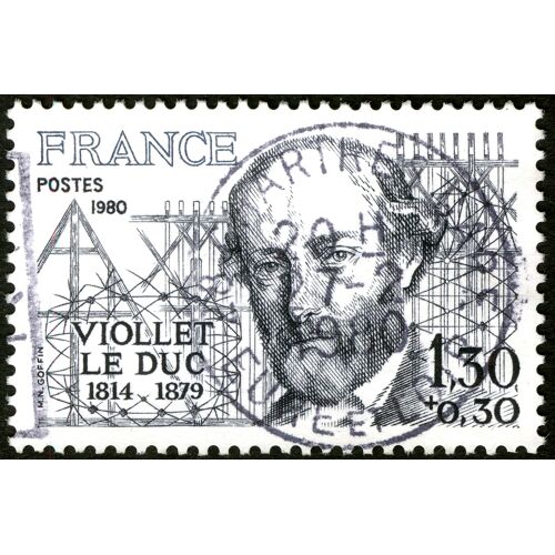 Timbre Oblitéré France , Viollet Le Duc 1814 - 1879 , Postes 1980 , 1.30+0.30