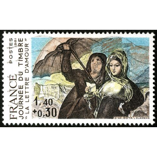 Timbre Oblitéré France , Journée Du Timbre , ''La Lettre D'Amour'' , D'Ap. Goya , Postes 1981 , 1.40+0.30