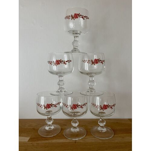Lot De 6 Verres À Pied Vintage Luminarc Fleurs Roses