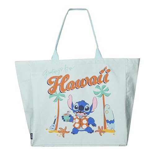 Sac shopping Cerda Stitch Hawaii XL bleu clair à anses doubles