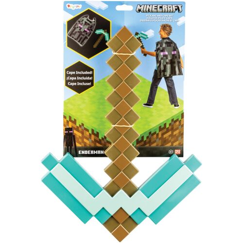 Disguise Ensemble de déguisement Minecraft Pioche en diamant & cape d'Enderman pour enfants, sous licence officielle, comprend une pioche et une cape inspirées du jeu emblématique, déguisement jeu vidéo pour garçons, taille unique